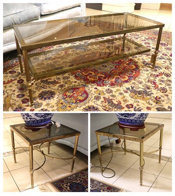 Lot 1429 - A Pair of Glass Topped Brass Lamp Tables, 46cm...