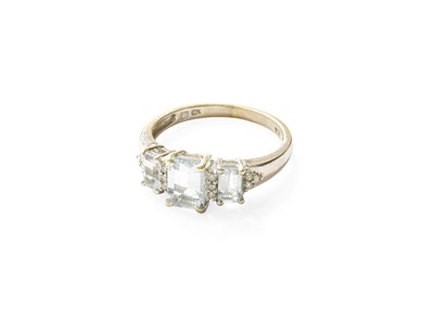 Lot 430 - A 9 Carat White Gold Aquamarine and Diamond...