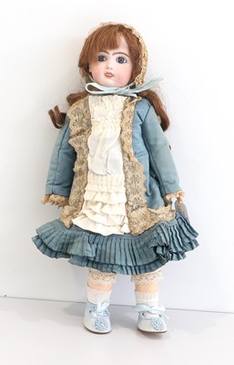 Lot Small Bisque Socket Head Doll with fixed blue...