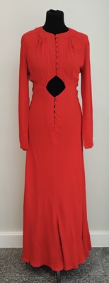 Lot Ossie Clark Red Moss Crepe Long Dress with...