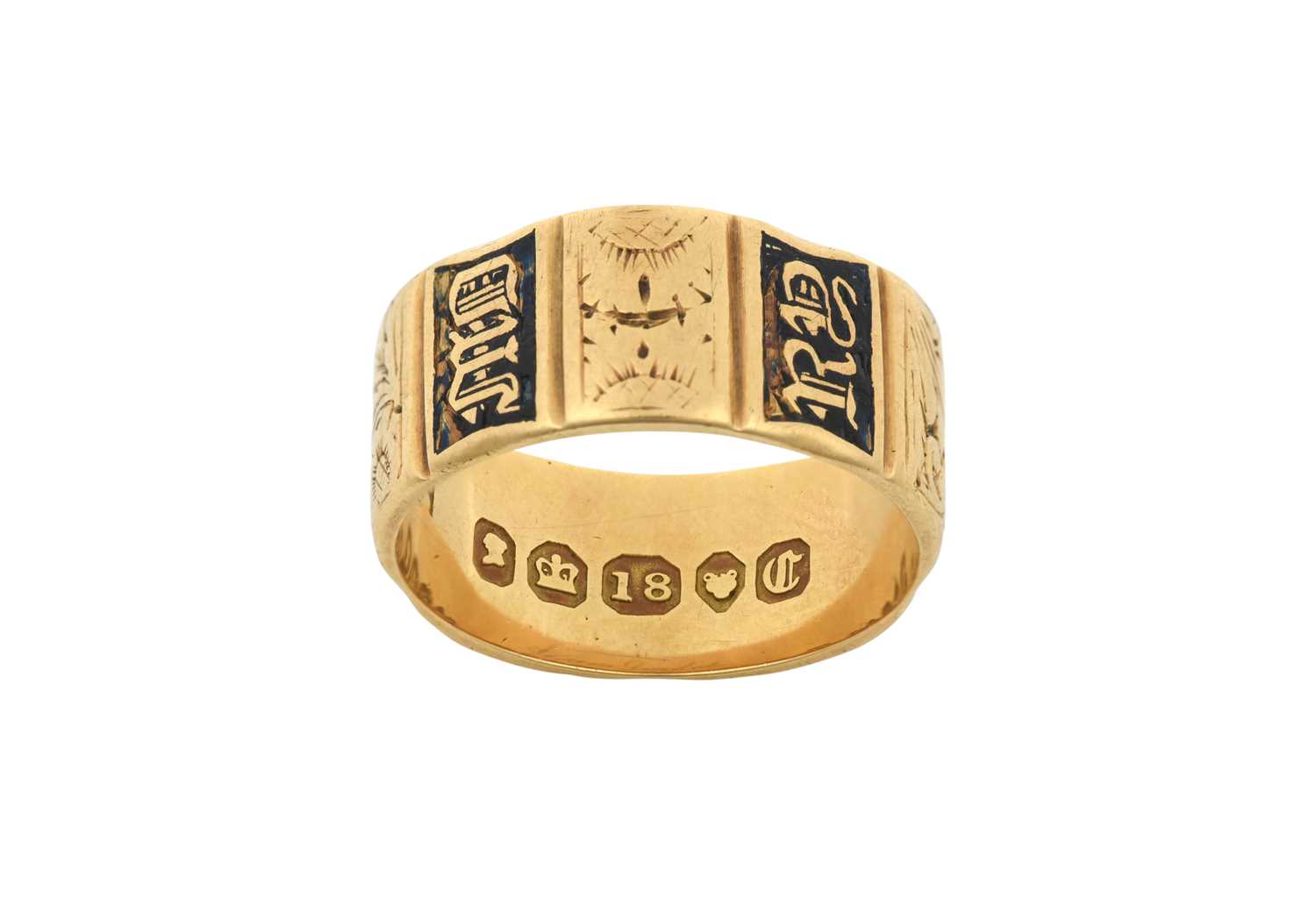 Lot 2153 - An 18 Carat Gold Enamel Mourning Ring and An...