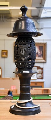 Lot 355 - A Japanese Bronze Table Lamp, with large domed...