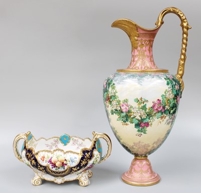 Lot 259 - A Copelands Porcelain Pedestal Ewer, with pink...