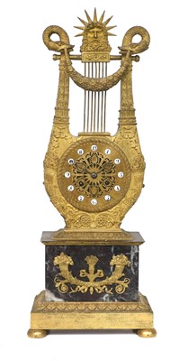 Lot 676 - An Ormolu and Marble Striking Lyre Clock,...