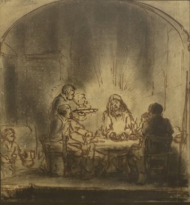 Lot 595 - Follower of Rembrandt (1606-1669) Dutch Supper...