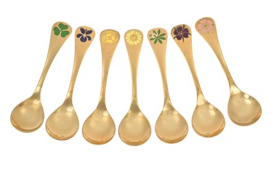 Lot 2304 - Seven Danish Silver-Gilt and Enamel Spoons, Designed by Rigmor Andersen and Annelise Bjørner