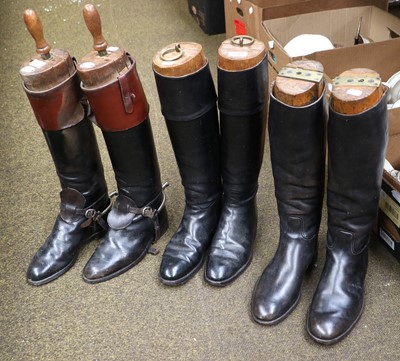 Lot 1211 - Three Pairs of Black Leather Riding Boots,...