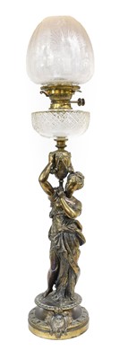 Lot 272 - A Bronze Figural Oil Lamp. circa 1900, the cut...