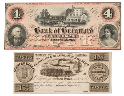 Lot 421 - Canada, Bank of Brantford, Four Dollars 1859,...