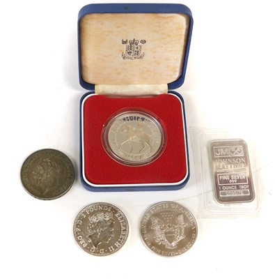 Lot 161 - Assorted Silver Coins and Bars, to include;...