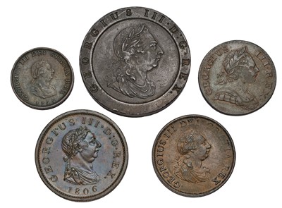 Lot 85 - 5x George III Copper Coins, to include;...