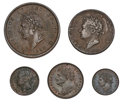 Lot 87 - 5x George IV Copper Coins, to include; penny...