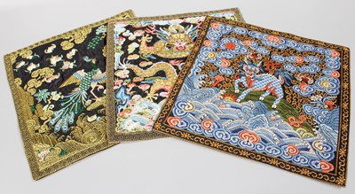 Lot 255 - Three Chinese Embroidered Silk Rank Badges,...