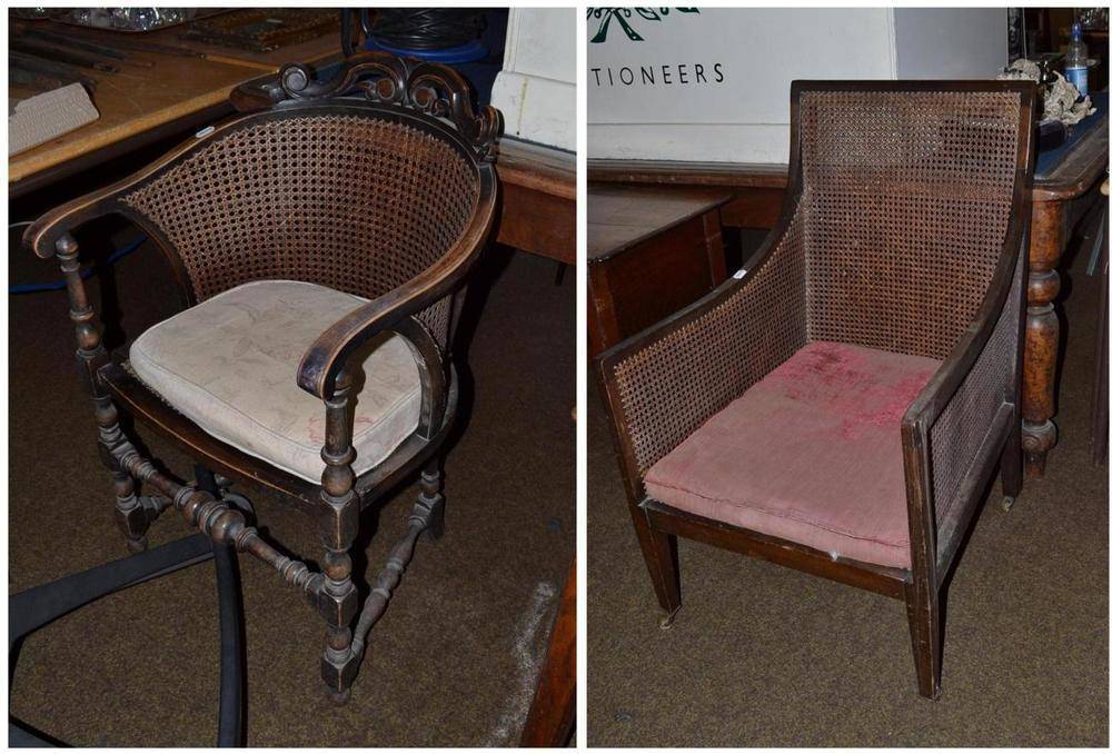 Lot 614 - A 19th century bergere armchair and a bergere tub chair (2)