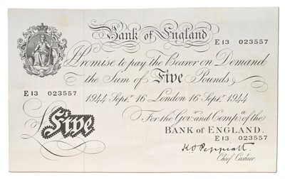 Lot 432 - Bank of England, 'White' Five Pounds, dated...