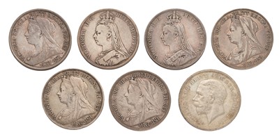 Lot 66 - 7x UK Silver Crowns, comprising; Victoria,...