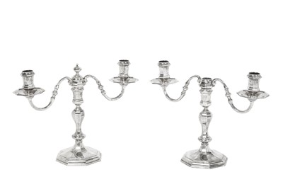 Lot 2297 - A Pair of Elizabeth II Silver Two-Light Candelabra