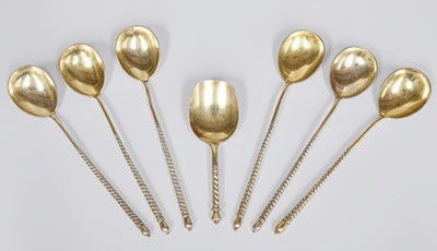 Lot 43 - A Set of Six Russian Silver-Gilt Teaspoons, by...