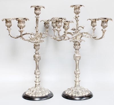 Lot 137 - A Pair of Silver Plate Five-Light Candleabra,...
