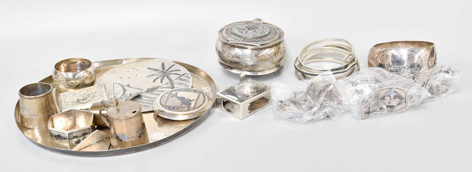 Lot 97 - A Collection Iraqi Silver and Niello Items,...