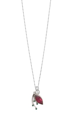 Lot 2179 - A Tourmaline, Emerald and Diamond Pendant on...