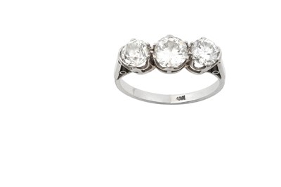 Lot 2298 - A Diamond Three Stone Ring a transitional cut...