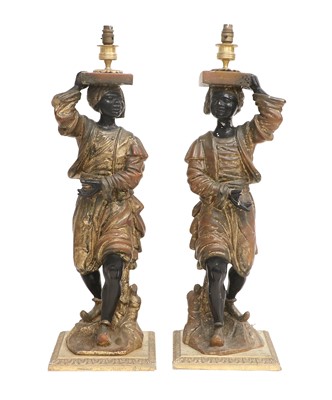 Lot 1167 - A Pair of Gilt and Painted Composition Figural...