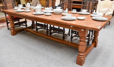 Lot 1157 - A Large Oak Vintage Refectory Table, the plank...