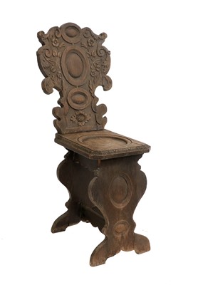 Lot 1247 - Renaissance Style Sgabello Carved Oak Hall Chair