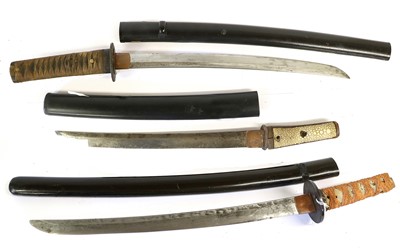 Lot 187 - A Japanese Shinto Wakizashi, the 35cm steel...