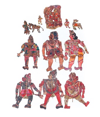 Lot 127 - A Set of Six Indian Velum Large Shadow Puppets,...