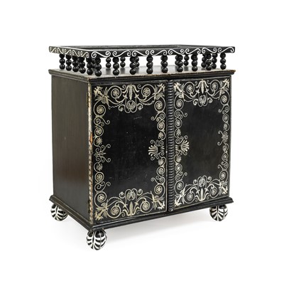 Lot 258 - An Ebonised and Painted Table Cabinet, in 17th...