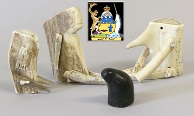 Lot 257 - Three Canadian Inuit Carved Caribou Antler...