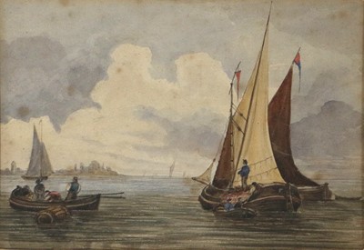 Lot 1131 - English School (19th Century) Boats in calm...