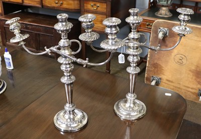 Lot 155 - A Pair of Silver Plate Three-Light Candelabra,...
