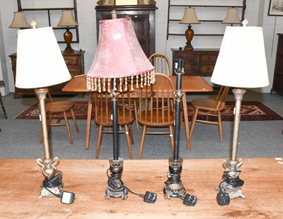 Lot 1405 - Two Pairs of Modern Table Lamps, of tall and...