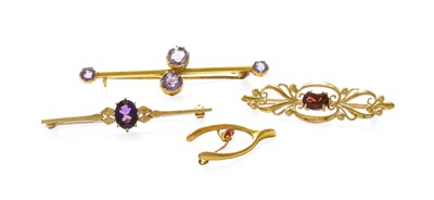 Lot 468 - Four Brooches, comprising of a 9 carat gold...