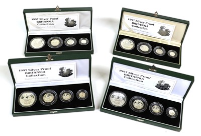 Lot 390 - 4x UK, Silver Proof Britannia Collections 1997,...