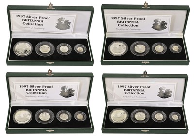 Lot 409 - 4x UK, Silver Proof Britannia Collections 1997,...