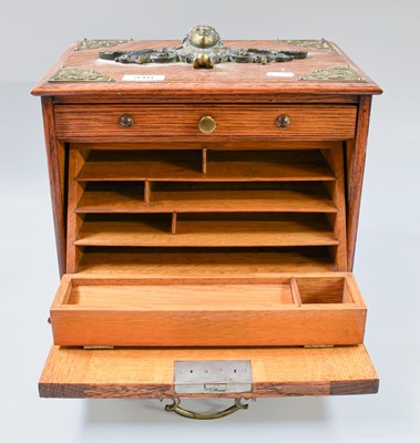 Lot 310 - A Brass Mounted Oak Stationery Cabinet, early...