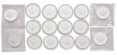Lot 141 - 16x Canada 1oz Fine Silver Maple Leaf Coins,...