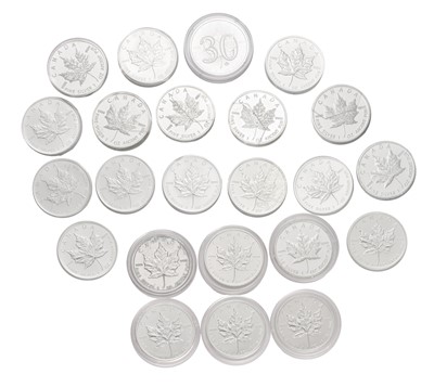 Lot 144 - 23x Canada 1oz Fine Silver Maple Leaf Coins,...