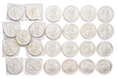 Lot 157 - 25x USA 1oz Fine Silver Eagles, comprising; 2x...