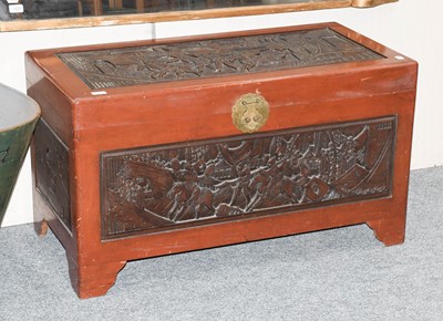 Lot 1424 - A Chinese Carved Camphor Wood Chest, 104cm by...