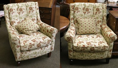 Lot 1334 - A Pair of Cream and Floral Upholstered Armchairs