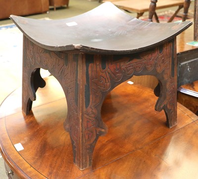 Lot 1241 - A Pokerwork Stool, with dished seat, 43cm by 38cm