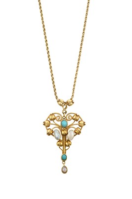 Lot 2157 - A Turquoise and Mother-of-Pearl Pendant on...