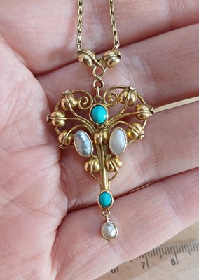 Lot 2157 - A Turquoise and Mother-of-Pearl Pendant on...