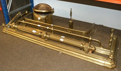 Lot 1271 - Three Brass Fire Fenders, a brass coal scuttle...