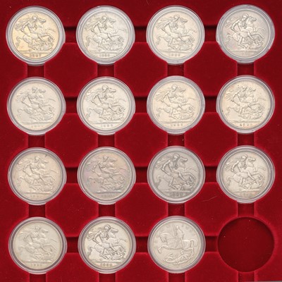 Lot 64 - 15x UK Silver Crowns, comprising; Victoria,...